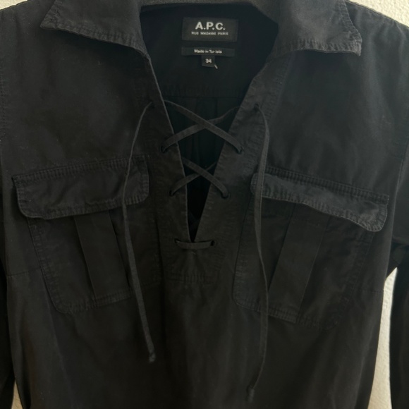A.P.C. black dress with lace up collar Sz.34 - Picture 4 of 5